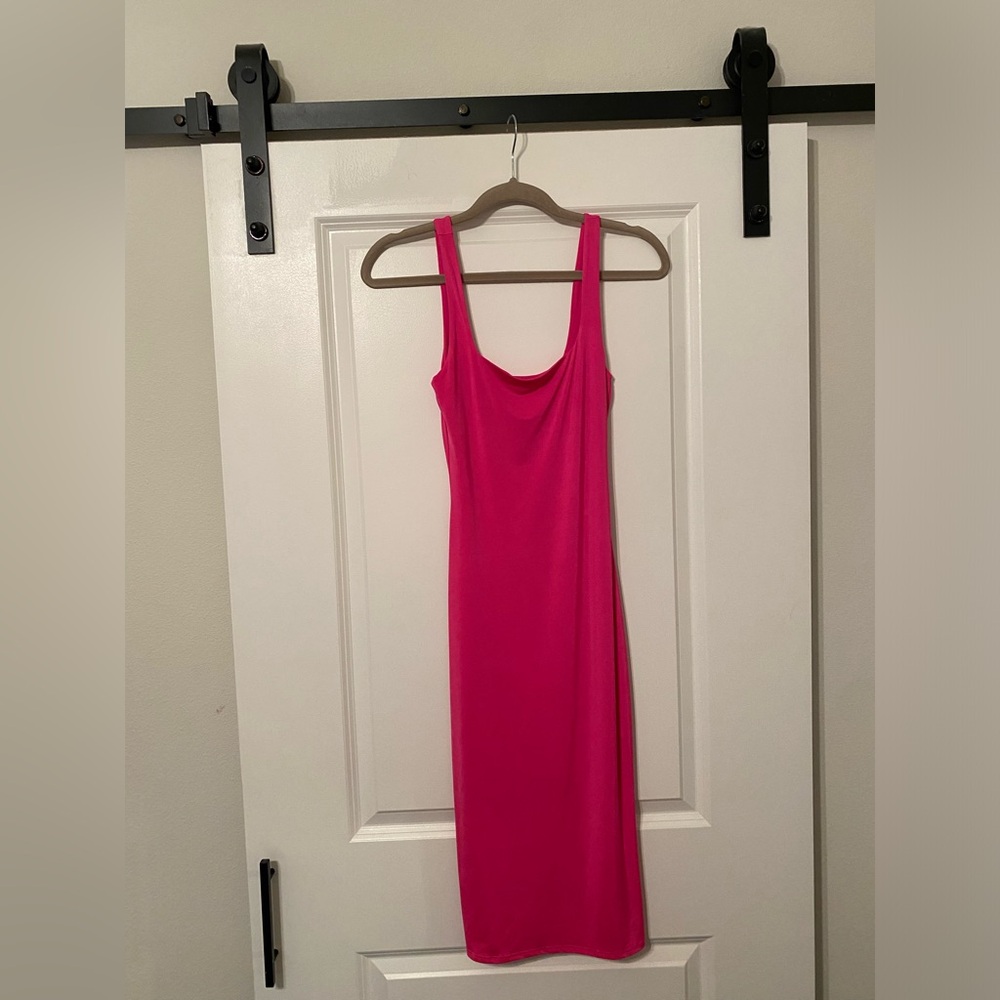 Hot Pink Fitted Midi Dress